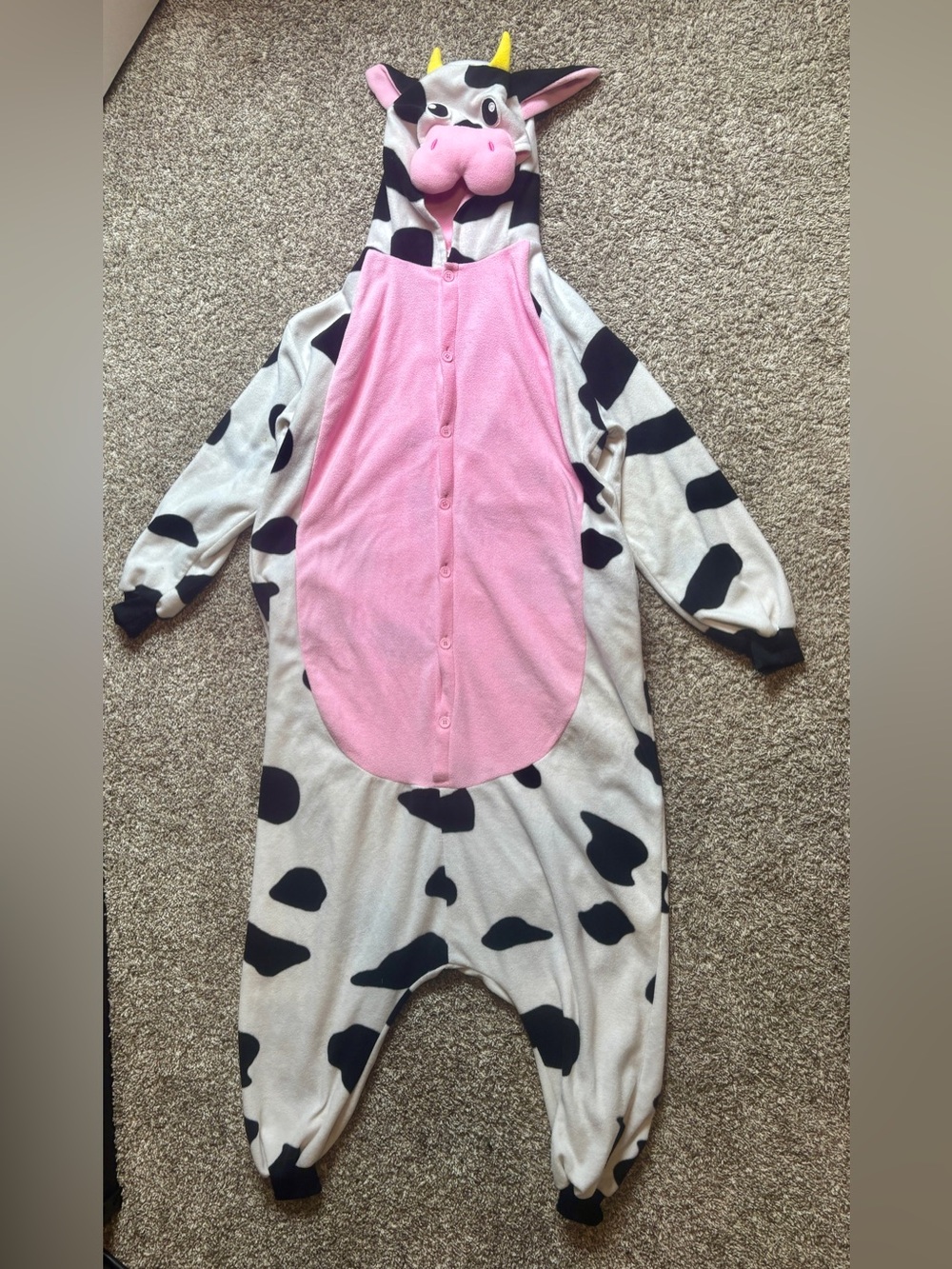 Adult Cow Plush One-Piece Costume Pajamas Size: Large Unisex | White/Black/Pink